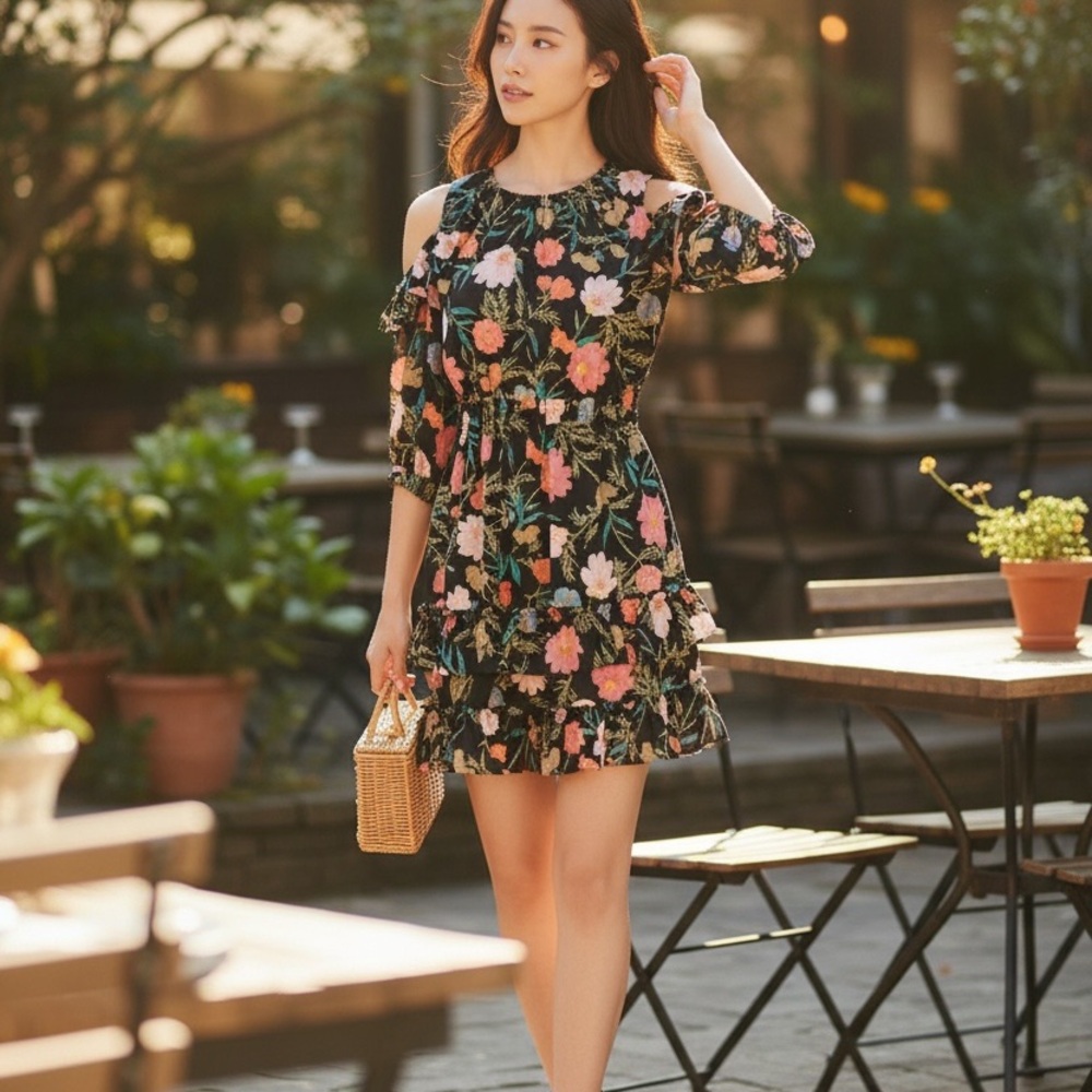 Kate Spade Blossom Cold Shoulder Ruffle Dress